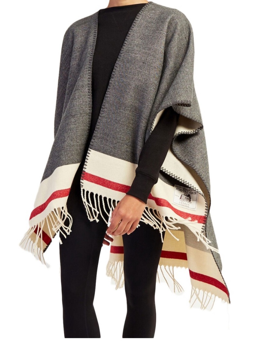 Roots women’s Cabin Wrap, one size, grey and red classic Roots style